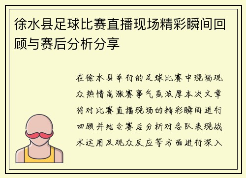 徐水县足球比赛直播现场精彩瞬间回顾与赛后分析分享